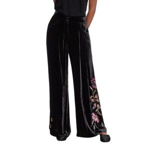 Johnny Was Steffania Wide Leg Pleat Pants Black Velvet Celestial Whimsigoth L